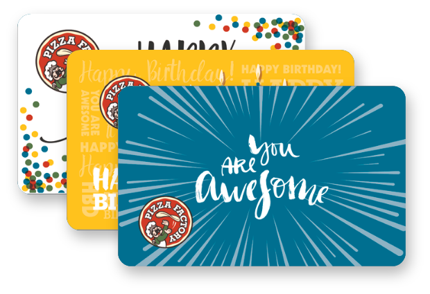 Happy Birthday and You are awesome themed Pizza Factory gift cards