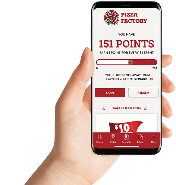 Mobile phone displaying the Pizza Factory App